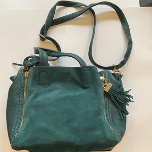 Green suede and leather Olsen bag